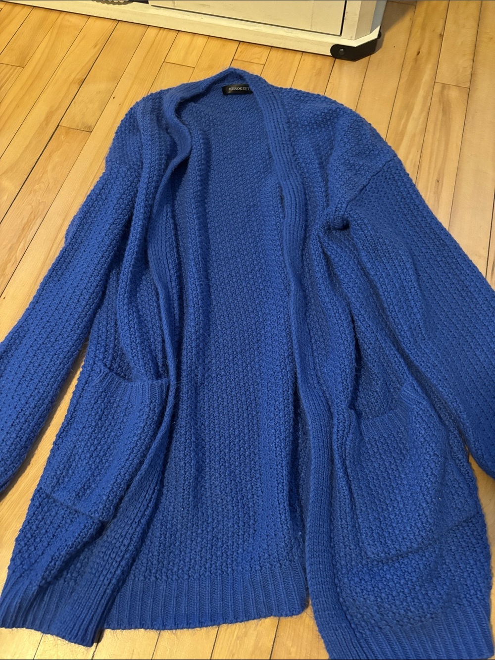 Open-Front Royal Blue Knit Pocket Cardigan